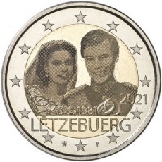 Luxemburgo 2€ 40º Aniversário Casamento Theresa e Henry 2021 (versão holograma)