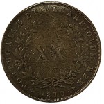 D. Luís I XX Réis 1870, rara, cobre
